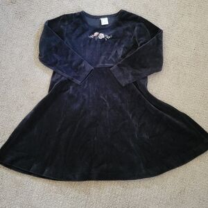 Lands End Black Velvet Embroidered Floral Dress